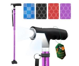 BeneCane Walking Cane for Women Folding Cane for Men with Two Led Lights Quad Cane with Stable Base Lightweight and Adjustable Walking Stick
