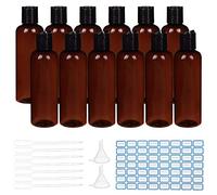 BENECREAT 10 Pack 200ml Empty CoconutBrown Plastic Travel Bottle with Black Disc Cap Air Flight Cosmetic Bottles with Pipettes, Funnel, Labels for Toiletries Shampoo Cosmetic Liquid