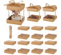BENECREAT 10 Pcs Clear Plastic Gift Box with Kraft Paper Lid, Rectangle Gift Packaging Boxes with Polyester Ribbon for Birthdays, Weddings and Christmas, 9x9x11cm/3.5x3.5x4.3 Inch