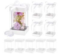 BENECREAT 10 Pcs Clear Plastic Gift Box with White Paper Lid, Rectangle Gift Packaging Boxes with Polyester Ribbon for Birthdays, Weddings and Christmas, 8x8x14cm/3.15x3.15x5.5 Inch