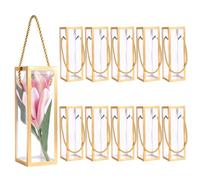 BENECREAT 10 Sets Transparent Favor Boxes, 7x7x21cm/2.8x2.8x8.3 Inch Clear PET Plastic Gift Box with Gold Border Lace and Handle for Bridal Gift Wrapping Packaging