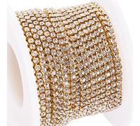 BENECREAT 10 Yard 2mm Crystal Rhinestone Close Chain Clear Trimming Claw Chain Sewing Craft about 2880pcs Rhinestones - Crystal (Gold Bottom)