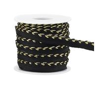 BENECREAT 10 Yards Black Woven Gold Twisted Lip Cord, 10mm Wide Flat Cord-Edge Piping Trim Braid Ribbon for Dress Costume Sewing, Home Textile Decoration