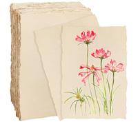 BENECREAT 100 Sheets Wheat Deckled Edge Watercolor Paper 15.2x10.2cm/6x4 Inch, 300 GSM Cotton Textured Handmade Paper for Watercolor Painting, Sketching, Wedding Invitations, Cards, Crafts