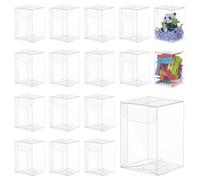 BENECREAT 100Pcs Clear PVC Gift Boxes, 4x4x6cm/1.5x1.5x2.3 Inch Transparent PVC Favor Boxes for Wedding, Party, Candy, Cupcakes & Treat Packaging