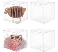 BENECREAT 10PCS 12x12x12cm Clear Cube Wedding Favour Boxes with Protective Film, Large PVC Transparent Square Gift Boxes for Party Gift Candy Birthday Cake