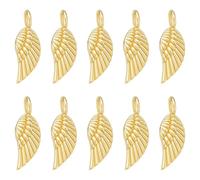 BENECREAT 10Pcs 14K Gold Plated Brass Wing Charm, Brass Angel Wing Pendant Drop with Jump Ring for Jewelry Making, Jewelry Accessories for Bracelet, Necklace, Earring DIY, 21x7x2mm
