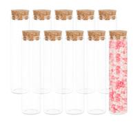BENECREAT 10PCS 60ml Glass Test Tube with Cork Stopper Clear Flat Mini Glass Bottles Jars for Lab, Party Favors, Candy, Spices, Beads