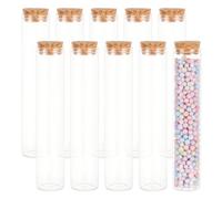 BENECREAT 10PCS 80ml Glass Test Tube with Cork Stopper Clear Flat Mini Glass Bottles Jars for Lab, Party Favors, Candy, Spices, Beads