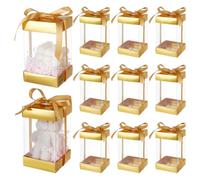 BENECREAT 10Pcs Clear Plastic Gift Box with Gold Paper Lid, Rectangle Gift Packaging Boxes with Polyester Ribbon for Birthdays, Weddings and Christmas, 8.3x8.3x14.5cm/ 3.2x3.2x5.7inch