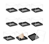 BENECREAT 10Pcs Square Specimen Display Case, 3.9x3.9cm Sample Displaying Boxes with Hinged Lids Plastic Display Case for Collectibles Action Figures Plant Mineral Stone