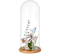 BENECREAT 11.7x30cm Eternal Transparent Flower Glass Cover, Glass Display Dome Cloche Jar with Sandy Brown Solid Wood Base for DIY Flower Craft