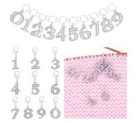 BENECREAT 11Pcs Alloy Rhinestone Number 0~9 Knitting Row Counter Chains and Platinum Rhinestone Charm Locking Stitch Markers with Lobster Claw Clasps for Knitting Weaving Sewing Accessories