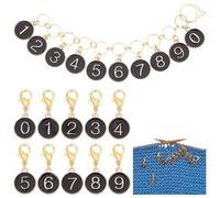 BENECREAT 11Pcs Number Stitch Marker Charms, Alloy Black Enamel 0~9 Knitting Row Counter Chains Enamel Locking Stitch Charm with Lobster Clasps for Knitting Weaving Sewing