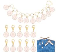 BENECREAT 11Pcs Number Stitch Marker Charms, Alloy Enamel 0~9 Knitting Row Counter Chains Enamel Locking Stitch Charm with Lobster Clasps for Knitting Weaving Sewing, Pink