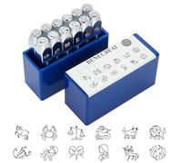 BENECREAT 12 Horoscope Design Metal Stamps (6mm 1/4") Zodiac Animal Metal Punch Stamps with Tool Case for Jewelry Leather Wood Stamping