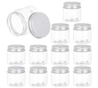 BENECREAT 12 Pack 2oz/60ml Column Plastic Clear Storage Containers Jars Organizers with Aluminum Screw-on Lids, Portable for Travel Cosmetics Body Care, DIY Small Arts Crafs Beads, Dry Food Snacks