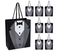 BENECREAT 12 Pack Tuxedo Gift Bags, 23x19x9cm Black White Paper Gift Bags with Handle for Groomsman, Bachelor Party Favors, Wedding