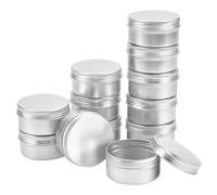 BENECREAT 12 Pcs 80ml Aluminum Tin Jars, Round Aluminum Tin Cans Cosmetic Containers with Screw Lid for DIY Crafts Travel Storage-Platinum