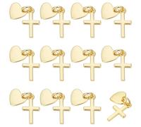 BENECREAT 12 Pcs Brass Cross & Heart Pendant, 18K Real Gold Plated with jump rings Shiny Heart Pendant Suitable for Jewelry, Bracelets and DIY Projects