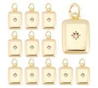 BENECREAT 12 Pcs Brass Micro Pave Cubic Zirconia Charms, Real 18K Gold Plated Rectangle Pendants for Earrings Bracelet Necklace Jewelry Making(14x9.5x3.5mm)