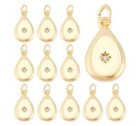 BENECREAT 12 Pcs Brass Micro Pave Cubic Zirconia Charms, Real 18K Gold Plated Teardrop Pendants for Earrings Bracelet Necklace Jewelry Making(16.5x9.5x3.5mm)
