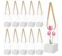BENECREAT 12 Pcs Single Rose Flower Box Empty Bag, 8x8x25cm/3.1x3.1x9.8 Inch Clear Flower Packing Boxes Gift Boxes for Wedding Birthday Floral Arrangement Supplies, White