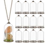 BENECREAT 12 Sets Clear Tube Glass Pendant with Findings, 44.5x25mm Hollow Glass Dome Vial Charms with Brass Base for Necklaces DIY Jewelry Making