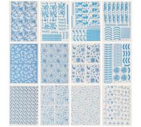BENECREAT 12 Styles Pottery Ceramics Clay Transfer Paper, 53x38cm Blue and White Porcelain Pattern Underglaze Transfers Decals Ceramic Decals for Pottery Enamel