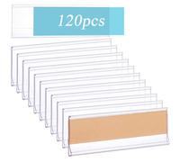 BENECREAT 120 Pcs Self Adhesive Label Holders, 3 x 1 Inch/7.7x2.5cm Rectangle PVC Price Tag Label Holder Retail Supplies for Bookshelf Mailbox Shelves Storage Bins