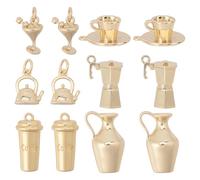 BENECREAT 12Pcs 11~17.5mm/0.43~0.69inch Gold Plated Brass Charms, Cup Theme Pendants Set, Mixed Shapes DIY Jewelry Charms for Crafting Projects Coffee Wine Glass Tea Cup Design