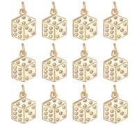 BENECREAT 12pcs 18K Gold Plated Brass Dice Charms, Clear Zirconia Dice Charms Connnecting Cubic Zirconia Pendants for DIY Earrings Bracelet Necklaces Jewelry Making