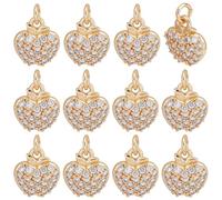 BENECREAT 12Pcs Gold Real 18K Gold Plated Pendant, Apple Brass Charms Pendants, Brass Micro Pave Clear Cubic Zirconia Charm for Making Jewelry Bracelet Necklace DIY Wedding Party Accessories