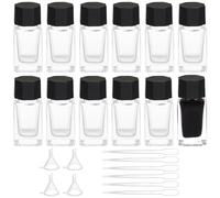 BENECREAT 12Pcs Heavy Duty Glass Ink Jars, 20ml Glass Bottles with Black Plastic Caps, 6Pcs Droppers, 4Pcs Plastic Funnels for Ink Liquid