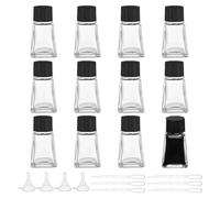 BENECREAT 12Pcs Heavy Duty Glass Ink Jars, 30ml/1.01oz Clear Empty Ink Bottles, Glass Bottles with Black Plastic Caps, With 6Pcs Plastic Droppers, 4Pcs Funnels 3.7x3.7x6.85cm/1.47x1.47x2.7inch
