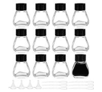 BENECREAT 12Pcs Heavy Duty Glass Ink Jars, 30ml/1.01oz Clear Empty Ink Bottles, Glass Bottles with Black Plastic Caps, With 6Pcs Plastic Droppers, 4Pcs Funnels 4x4.3x5.7cm/1.57x1.69x2.24inch