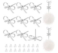 BENECREAT 12PCS Platinum Plated Brass Stud Earring Findings Bowknot, 8x15mm Bow Shape Studs with Levelling Ring and 30PCS Stud Nuts for DIY Earring Making, Pin: 0.7mm