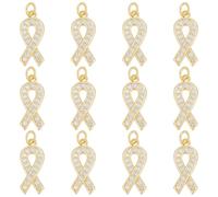 BENECREAT 12Pcs Real 18K Gold Plated Awareness Ribbon Charm, Golden Brass Breast Cancer Hope Charms, Brass Micro Pave Cubic Zirconia Pendants for Earring, Bracelet, Necklace and Jewelry Making