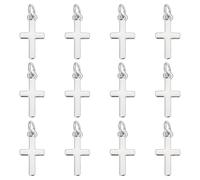 BENECREAT 12Pcs Real Platinum Plated Cross Charms, Brass Crucifix Pendants with Jump Ring for Jewelry Making Earring Bracelet Necklace DIY, 15x8x1.5mm