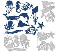 BENECREAT 13pcs Sea Creatures Cutting Dies, Aquatic Creatures Dolphin Octopus Starfish Carbon Steel Cutting Stencils for Scrapbooking, Embossing, Album Photo, Card Making, 0.8mm Thick