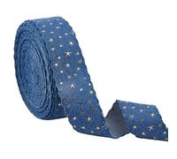 BENECREAT 14 Yards Marine Blue Denim Trim Fabric, Blue Jean Wired Edge Ribbon, Gold Foil Star Denim Ribbon for Gift Wrapping, Sewing Making Crafts, Party Hallowmas Christmas Decoration