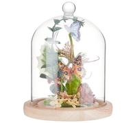 BENECREAT 140x195mm Glass Display Dome, Cloche with Round Top Handle, Everlasting Flower Glass Cover with Wooden Base for Specimens Plants DIY Decor