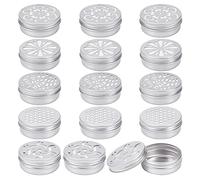 BENECREAT 15 Pack 60ml Aluminium Tins with Hollow Lid, 5 Style Refillable Screw Lid Round Jars Sample for Cosmetic, Aromatherapy, Air Freshener, Candles, Travel Storage, Beads