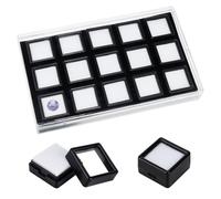 BENECREAT 15 Pack Gemstone Display Box, 7.0x4.3x0.9inch Black Diamond Display Case Jewelry Box Container with Clear Glass Window for Treat, Gems, Coins, Diamond