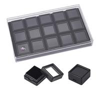 BENECREAT 15 Pack Gemstone Display Box Black Acrylic Diamond Display Case Jewelry Box with Clear Glass Window for Treat, Gems, Diamond, Gift Packing, 2.9x1.75cm