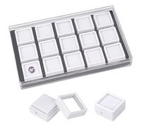 BENECREAT 15 Pack Gemstone Display Box White Diamond Display Case Jewelry Box Container with Clear Glass Window for Treat, Gems, Diamond, Gift Packing, 2.9x1.75cm
