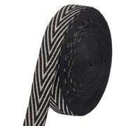 BENECREAT 15m Herringbone Cotton Ribbon, 25mm Wide Black Polycotton Jacquard Ribbons, Flat Jacquard Webbing with Arrow Pattern for Sewing Gift Wrapping DIY Craft Making