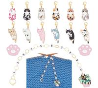 BENECREAT 15Pcs DIY Knitting Tool Kits, 12Pcs Cat Alloy Enamel Stitch Markers, 1Pcs Knitting Row Counter Chains and 2Pcs Paw Print Silicone Needle Stoppers for Knitting Sewing Accessories