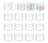 BENECREAT 16 Pack 25ml Empty Clear Plastic Bead Storage Container jar with Rounded Screw-Top Lids for Beads, Nail Art, Glitter, Make Up, Cosmetics and Travel Cream