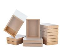BENECREAT 16 Packs Kraft Paper Boxes with Frosted Window, 13.7x9.8x2.4cm | Gift Packaging Box, Christmas & Halloween Candy Box, Easy to Assemble, For Bakery Cookies Cake Candy Wedding Party Favors